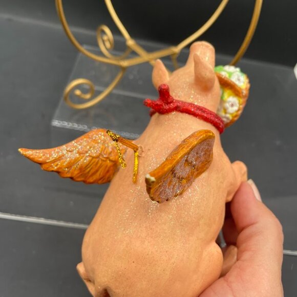 Resin Flying Pig with Flower Basket Glitter Pig Ornament with Display Stand - Picture 8 of 9